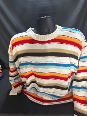 Striped Multicolor Crewneck Sweater - White Mixteyro Y2K Koman sport size L-#565
